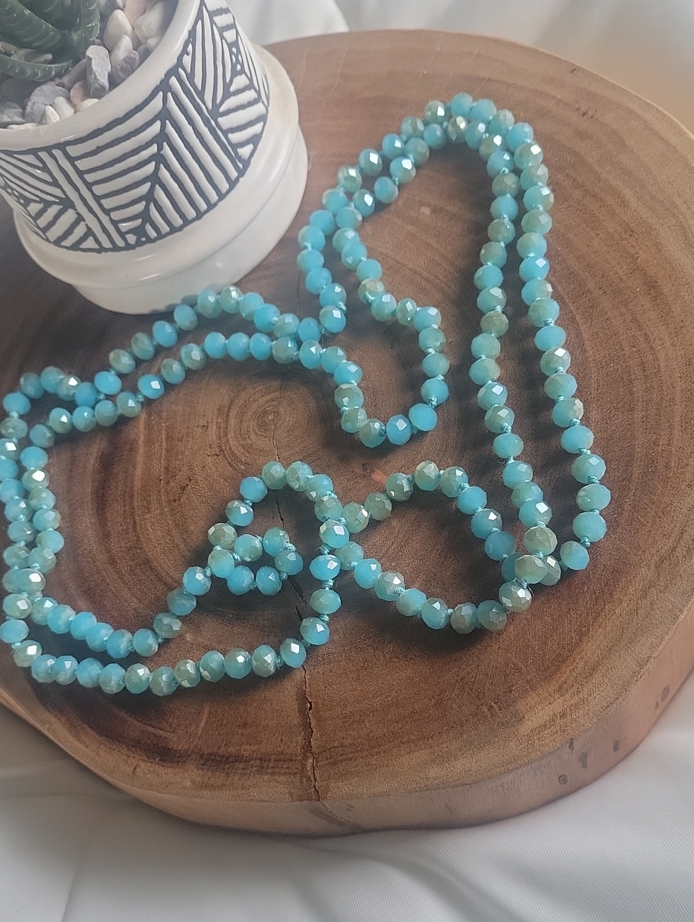 Turquoise Bead Faceted Necklace - Aqua Blue
